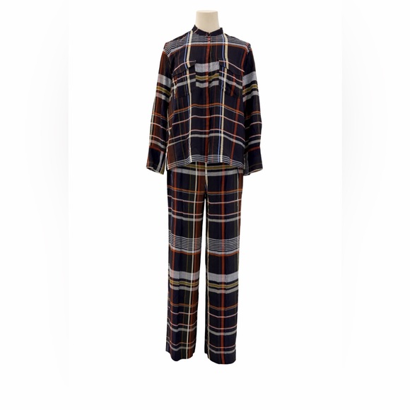 ZARA Plaid Two-Piece Suit | Elegant Button-Front Top & Wide-Leg Pants Set - Picture 4 of 17